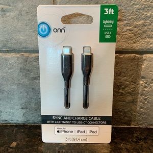 Onn 3ft Lightning USB-C Cable New